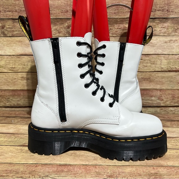 Dr. Martens White Leather Jadon Lace Up Boots - Picture 2 of 9